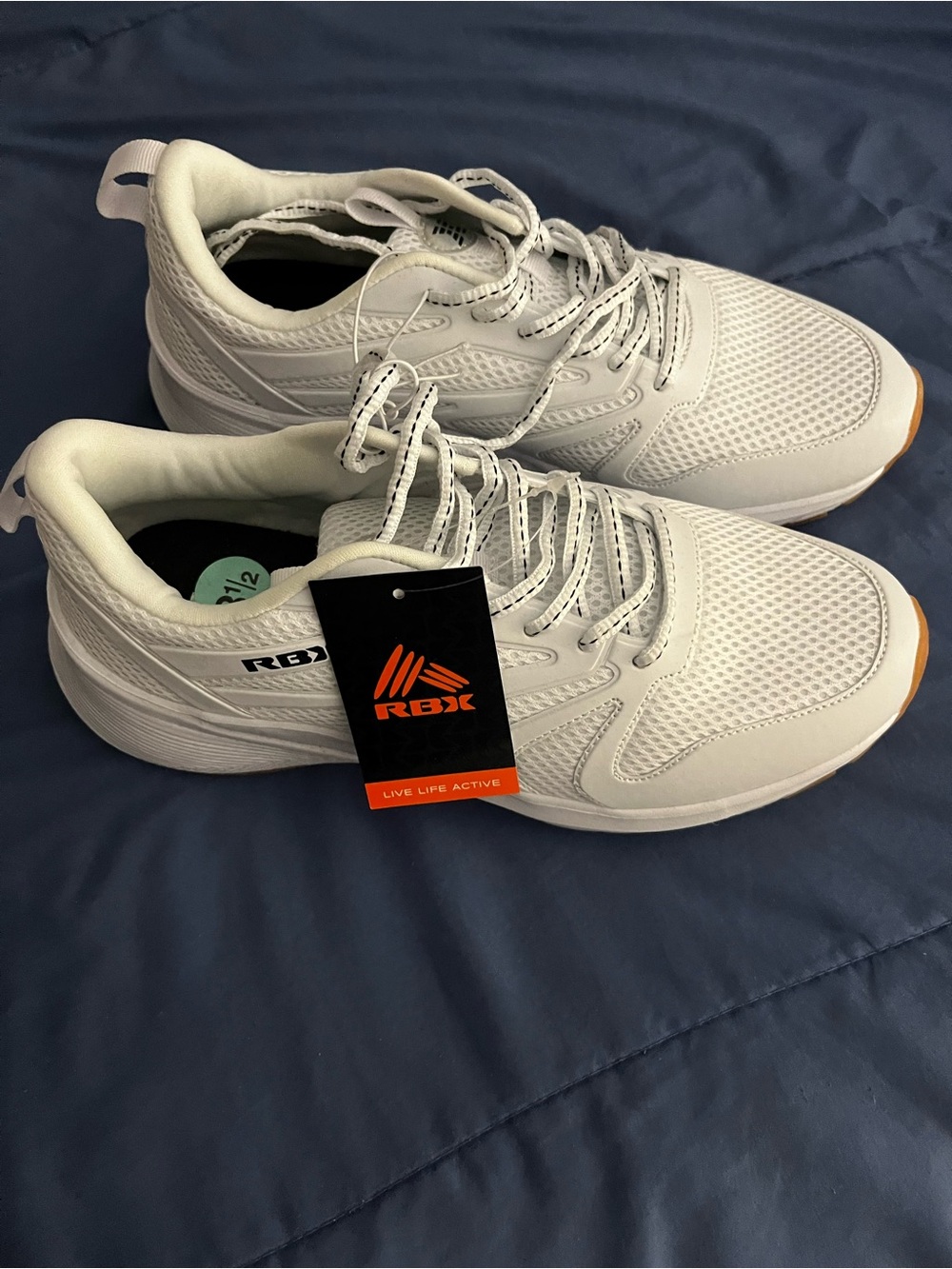 RBX Men's White Athletic Mesh Sneakers with Gum Accents
